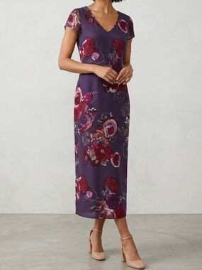 Vintage Laura Ashley 100% Silk Floral Maxi Dress 90s Size 6 Dark Cottagecore